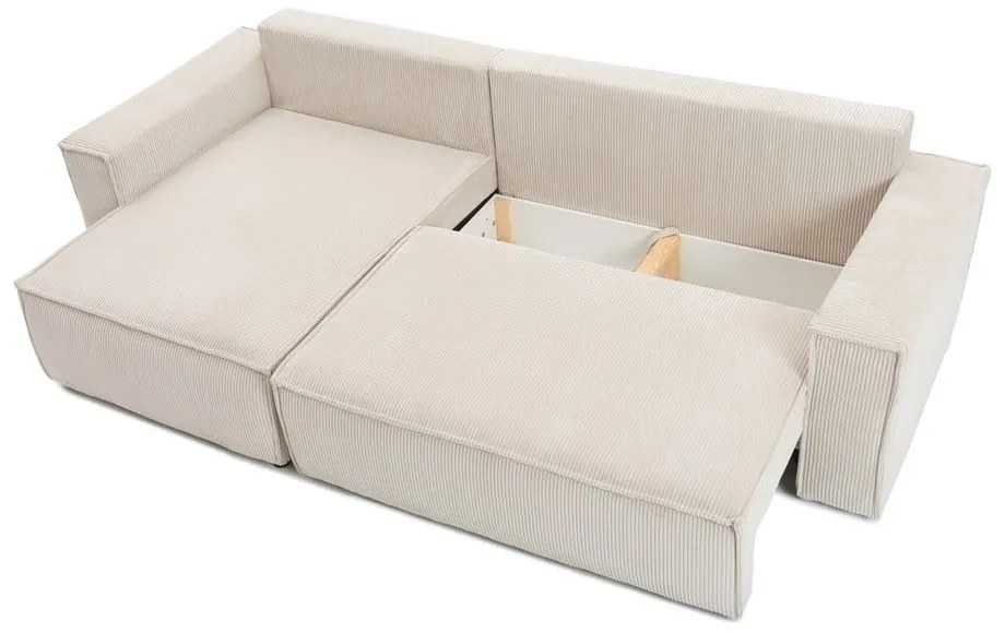 Mentazöld kordbársony kinyitható-tárolóhelyes sarokkanapé Nihad – Bobochic Paris