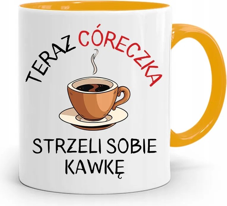 Sárga Bögre A Lányának Most A Kislánya Lő Egy Kávét fényképes nyomtatással