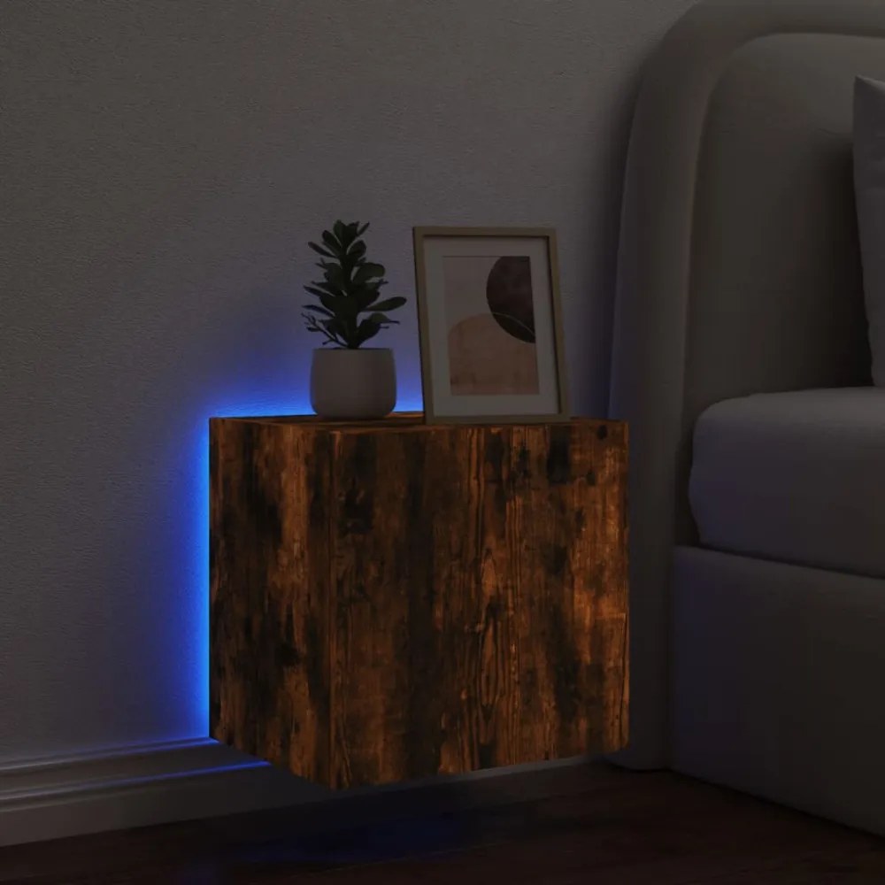 füstös tölgy színű fali TV-szekrény LED-ekkel 40,5x35x40 cm