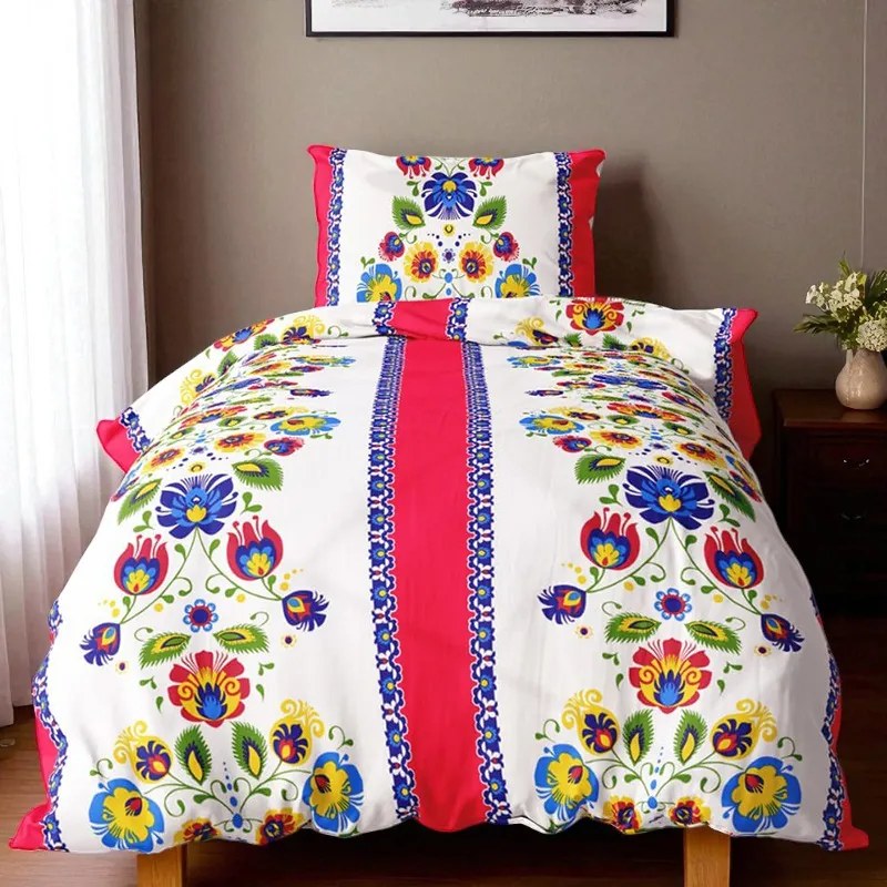 Pamut ágynemű JANE FOLK RED 2 részes 140x200 cm