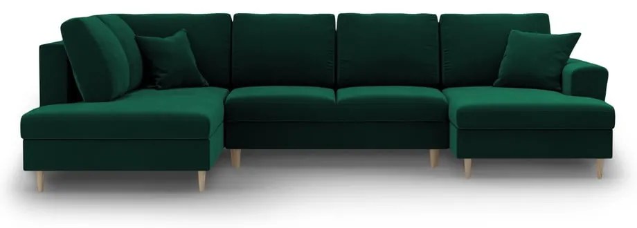 Zöld bársony kinyitható tárolóhelyes sarokkanapé (bal oldali-U alakú) Kyoto – Cosmopolitan Design