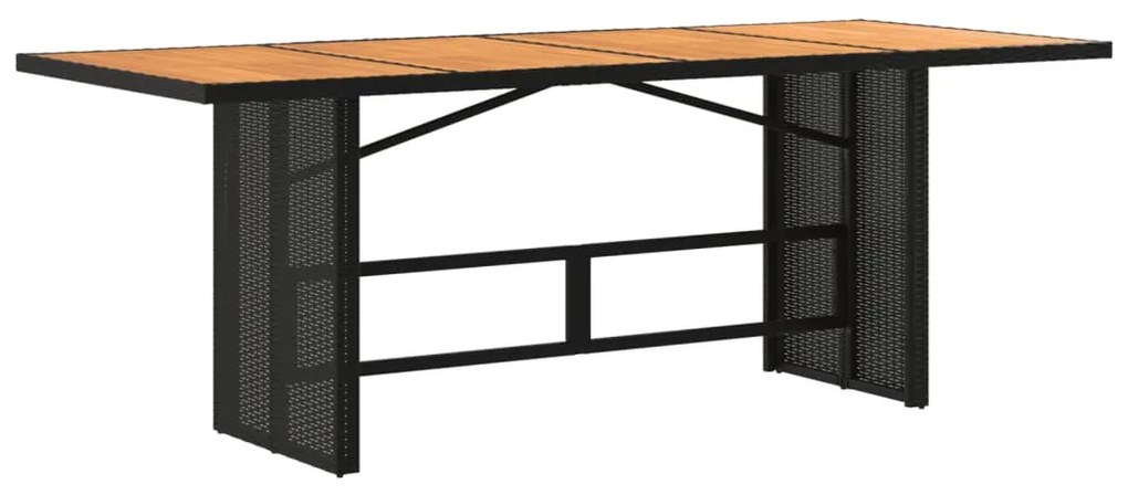 fekete polyrattan kerti asztal akácfa lappal 190 x 80 x 75 cm