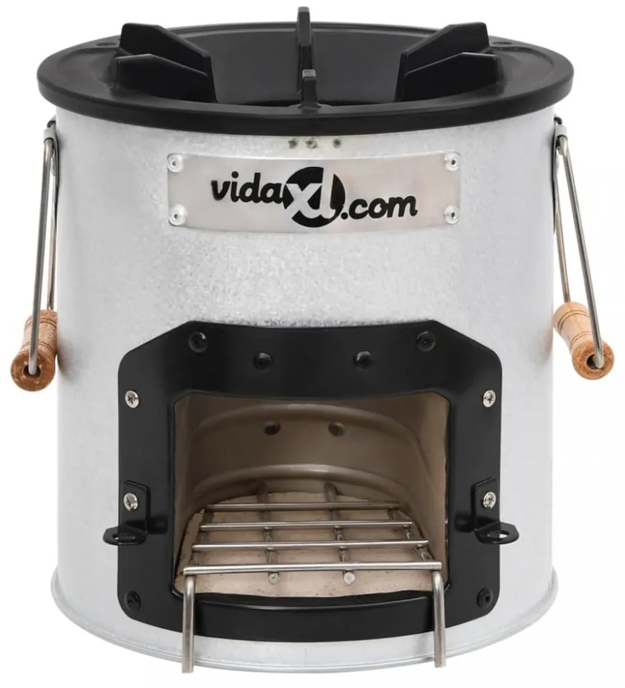 ezüstszínű acél fatüzelésű kempingtűzhely 45 x 25 x 26 cm