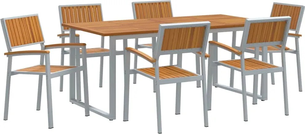 vidaXL Kert étkező szett 7 pcs Szürke Tömör Akácfa