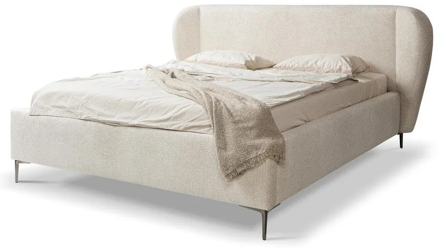 Bézs kárpitozott franciaágy ágyráccsal 160x200 cm Makana – Makamii