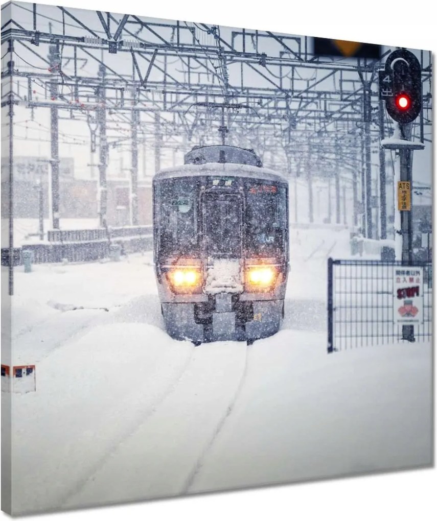 Vászonkép 40x40 Vonat a hóviharban Tél