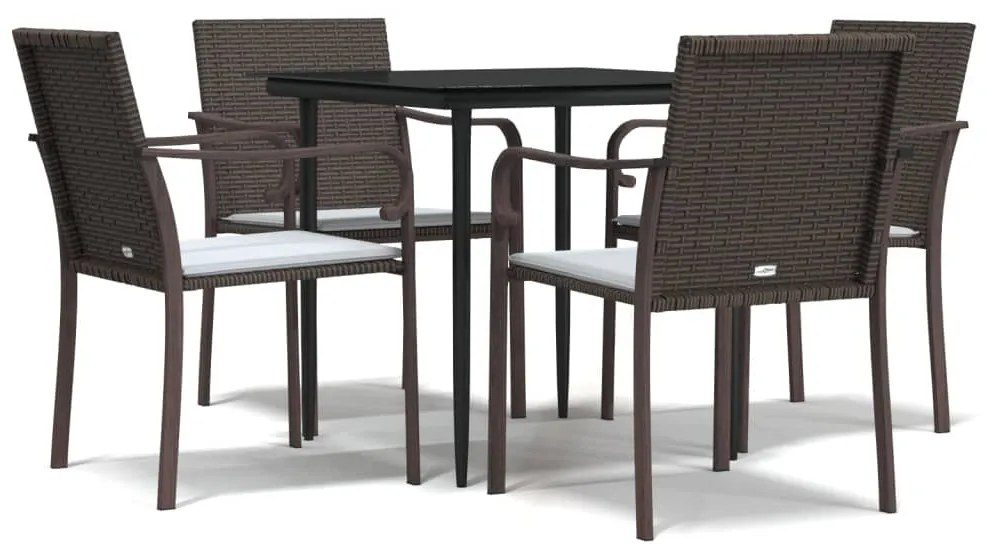 vidaXL 5 részes polyrattan és acél kerti étkezőgarnitúra párnával