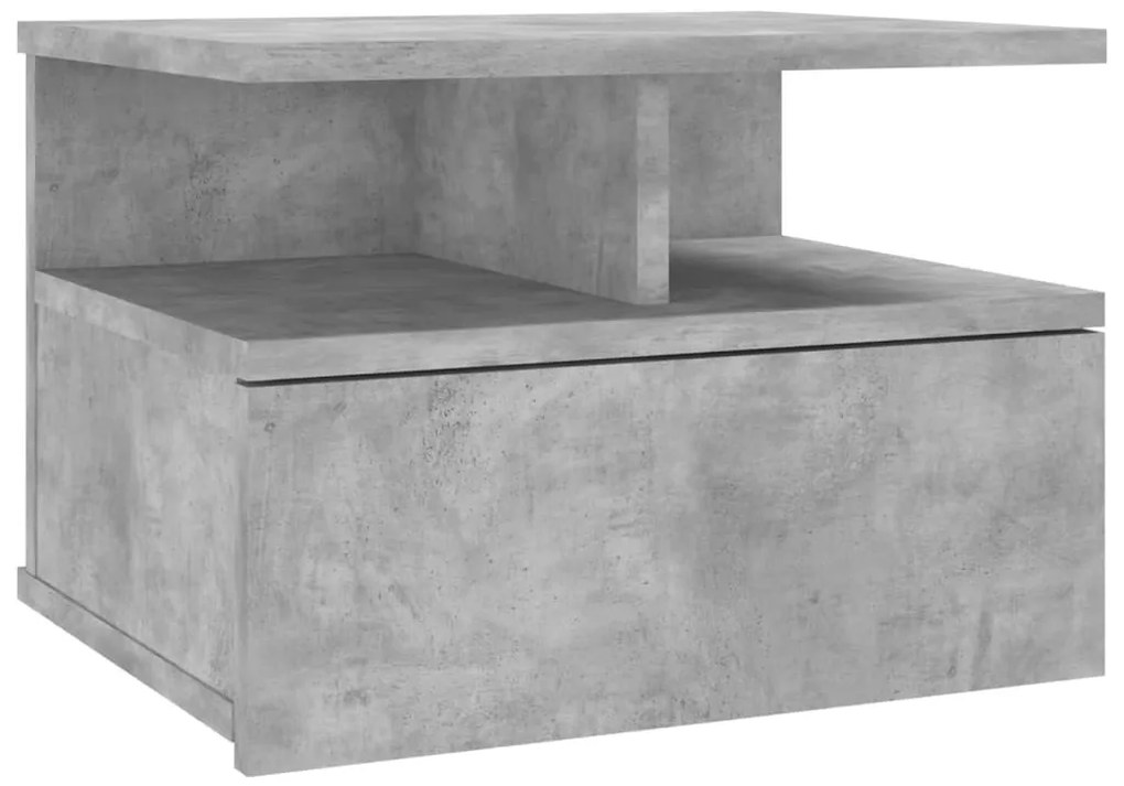 Betonszürke szerelt fa lebegő éjjeliszekrény 40 x 31 x 27 cm
