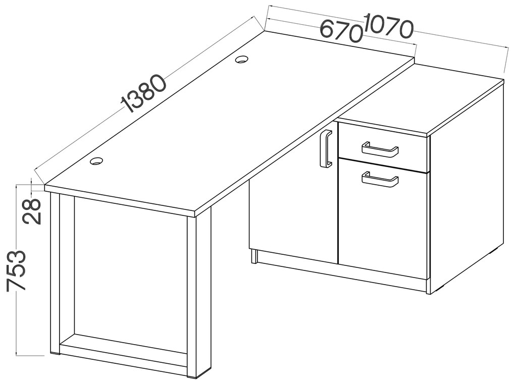 PC asztal Mantela 130 (artisan tölgy + fekete). 1041341