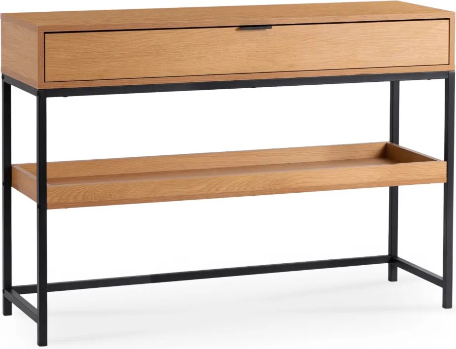 Előszobai konzol polccal tölgy/fekete színben, 100 cm, RUBY
