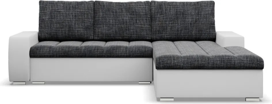 Toronto sarokkanapé, 2 ágyneműtartóval, fonott + műbőr, jobboldali, sötétszürke - fehér