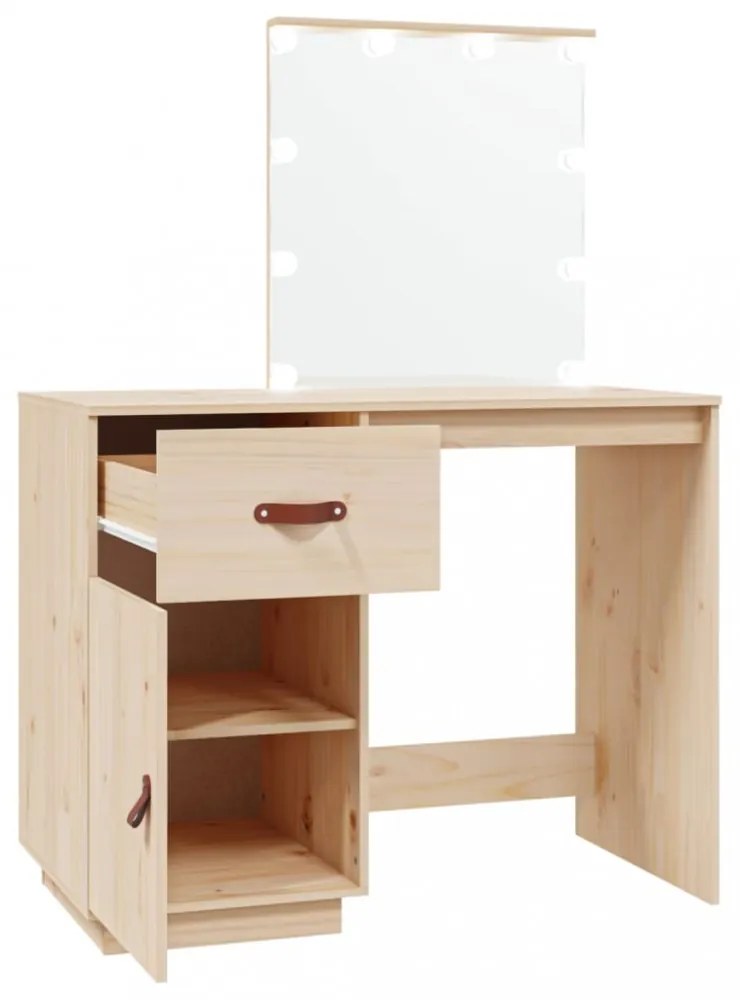 tömör fenyőfa fésülködőasztal LED-del 95 x 50 x 133,5 cm