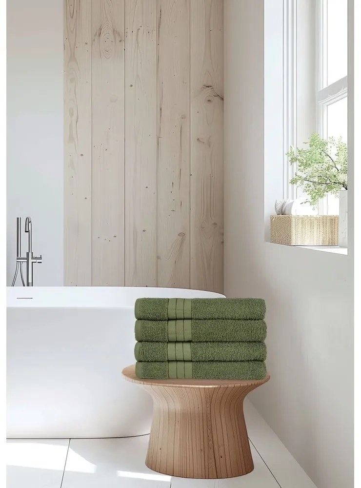 Sötétzöld frottír pamut törölköző szett 4 db-os 50x100 cm – Good Morning