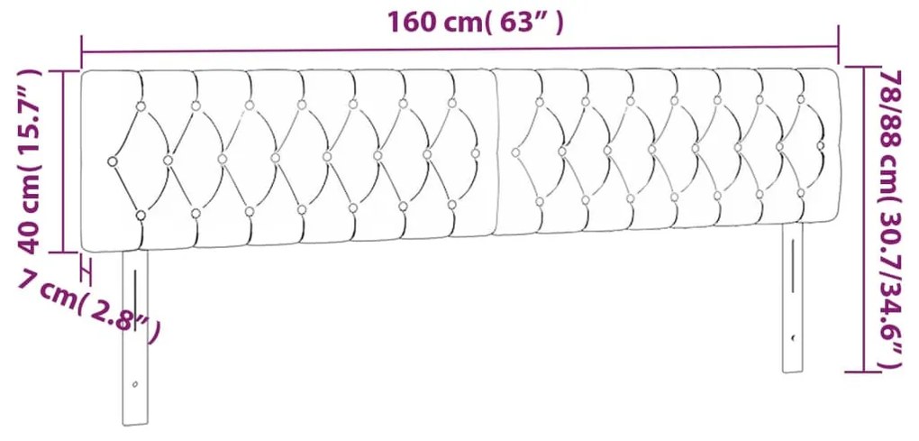 fekete szövet LED-es fejtámla 160x7x78/88 cm