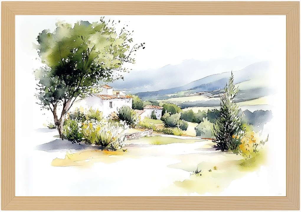 Poszter Keret Fa Tájkép Spanyolország Asztúria Hegyek Ház Villa Nyár 60x40