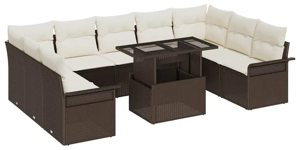vidaXL Kerti Kanapé Szett párnával párnával 10 pcs Barna Poly Rattan