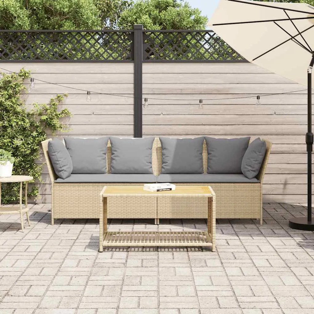 Bézs polyrattan kerti kanapé párnával