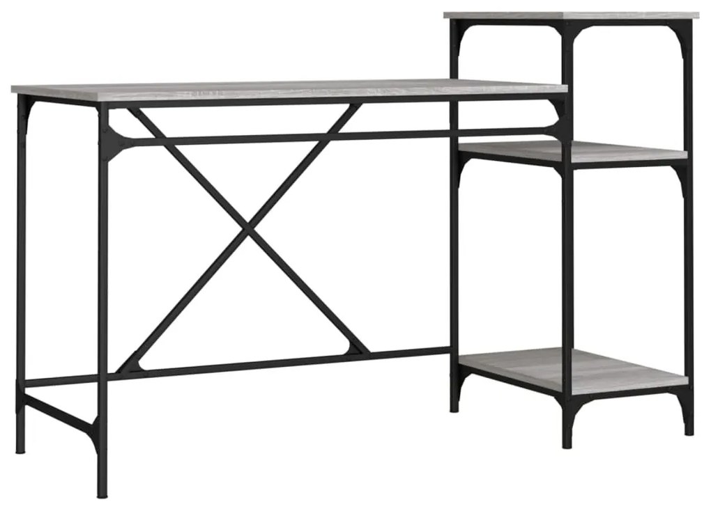 szürke sonoma fa és vas íróasztal polcokkal 135x50x90 cm