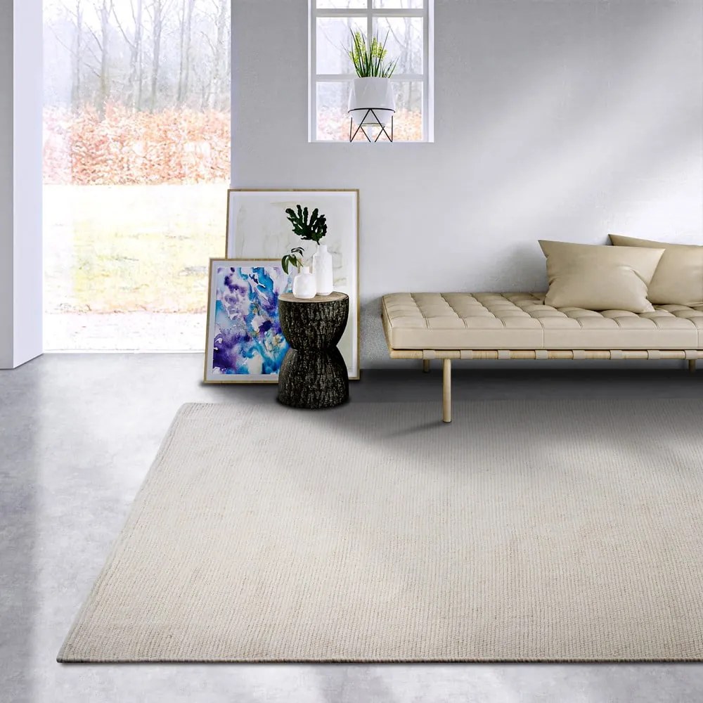 Krémszínű kézi szövésű gyapjúkeverék szőnyeg 60x90 cm Pradesh Natural White – Elle Decoration