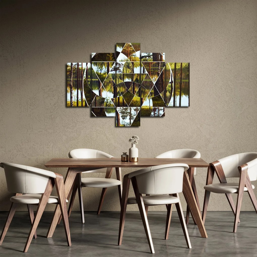 Kép - Geometrikus kollázs a skandináv erdők hátterében (150x105 cm)