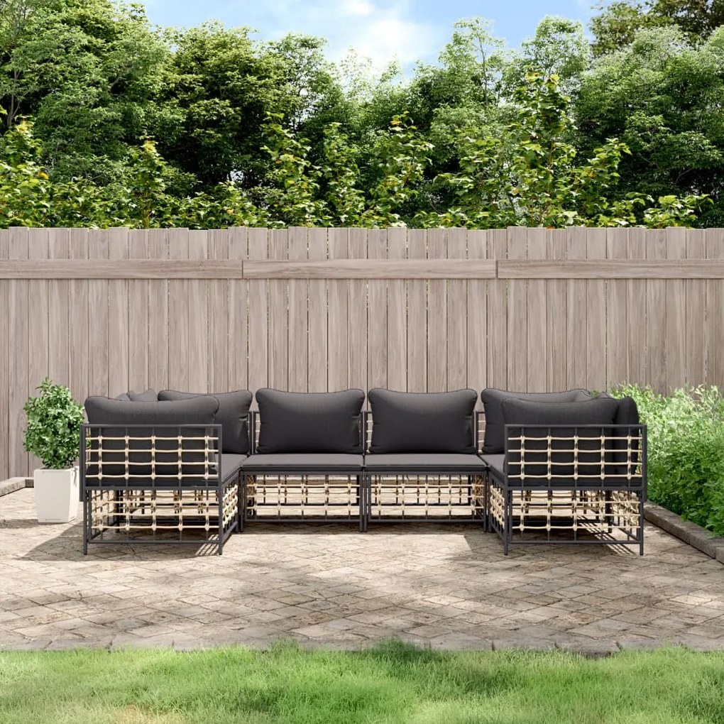 6 részes antracitszürke polyrattan kerti ülőgarnitúra párnákkal