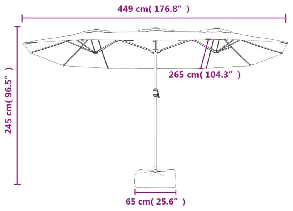 terrakotta dupla tetős LED-es napernyő 449x245 cm