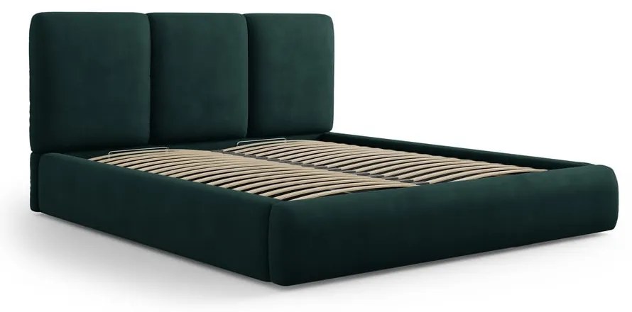 Sötétzöld kárpitozott ágyneműtartós franciaágy ágyráccsal 180x200 cm Brody – Mazzini Beds