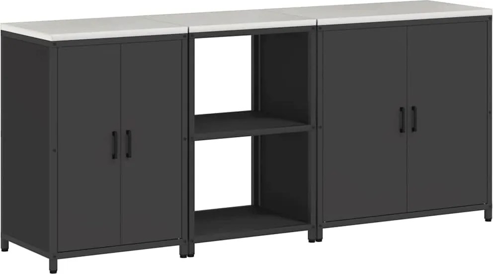 vidaXL Konyhai Tároló Készlet 3 pcs Fekete Hidegen hengerelt acél