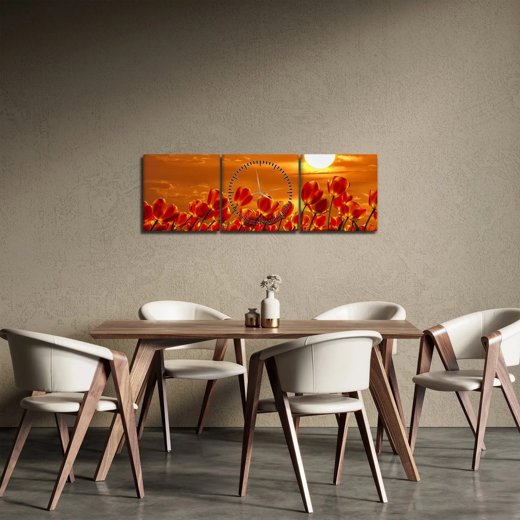 Kép egy virágzó mező tulipánokkal (órával) (90x30 cm)