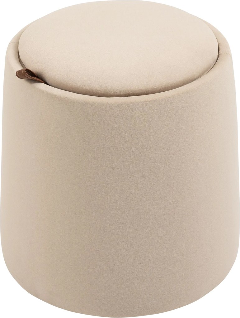 HOMCOM 2-in-1 Tároló Puff, Kerek Puff, Ülőke Bársonyos Megjelenésű Asztallal Nappaliba és Hálószobába Ø44 x 47,5 cm Bézs | Aosom