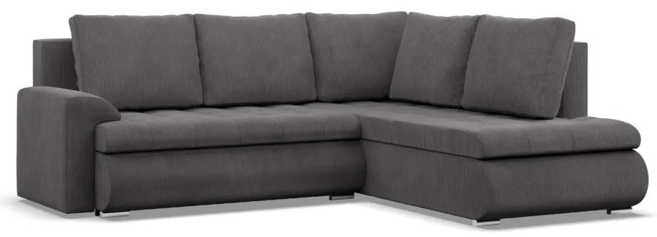 Tokio sarokkanapé, L alakú háttámlával, 2 ágyneműtartóval, kordbársony, jobboldali, szürke