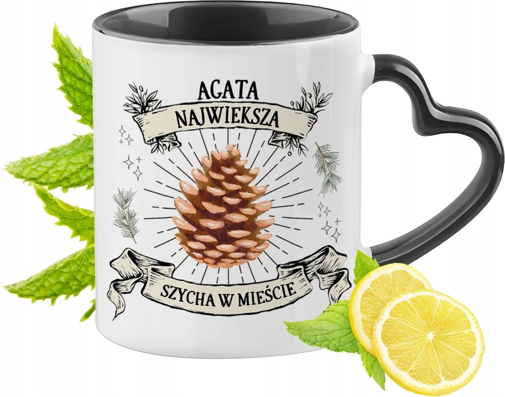 Achát Bögre Fekete Szív Alakú Füllel Ajándék Nyomtatott