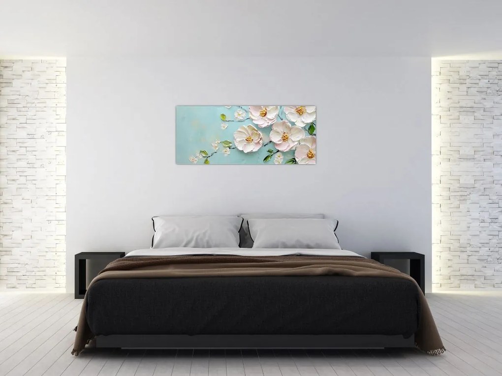 Kép - Virágok kék háttéren (120x50 cm)