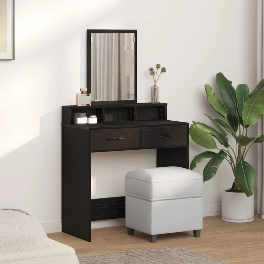 Sminkasztal Fekete tölgy MDF és üveg 79 x 41 x 140 cm