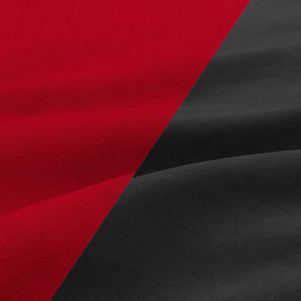 Grande sarokkanapé polcokkal , polc a bal karfaban, jobboldali, szövet anyag, hab töltet, fekete - piros