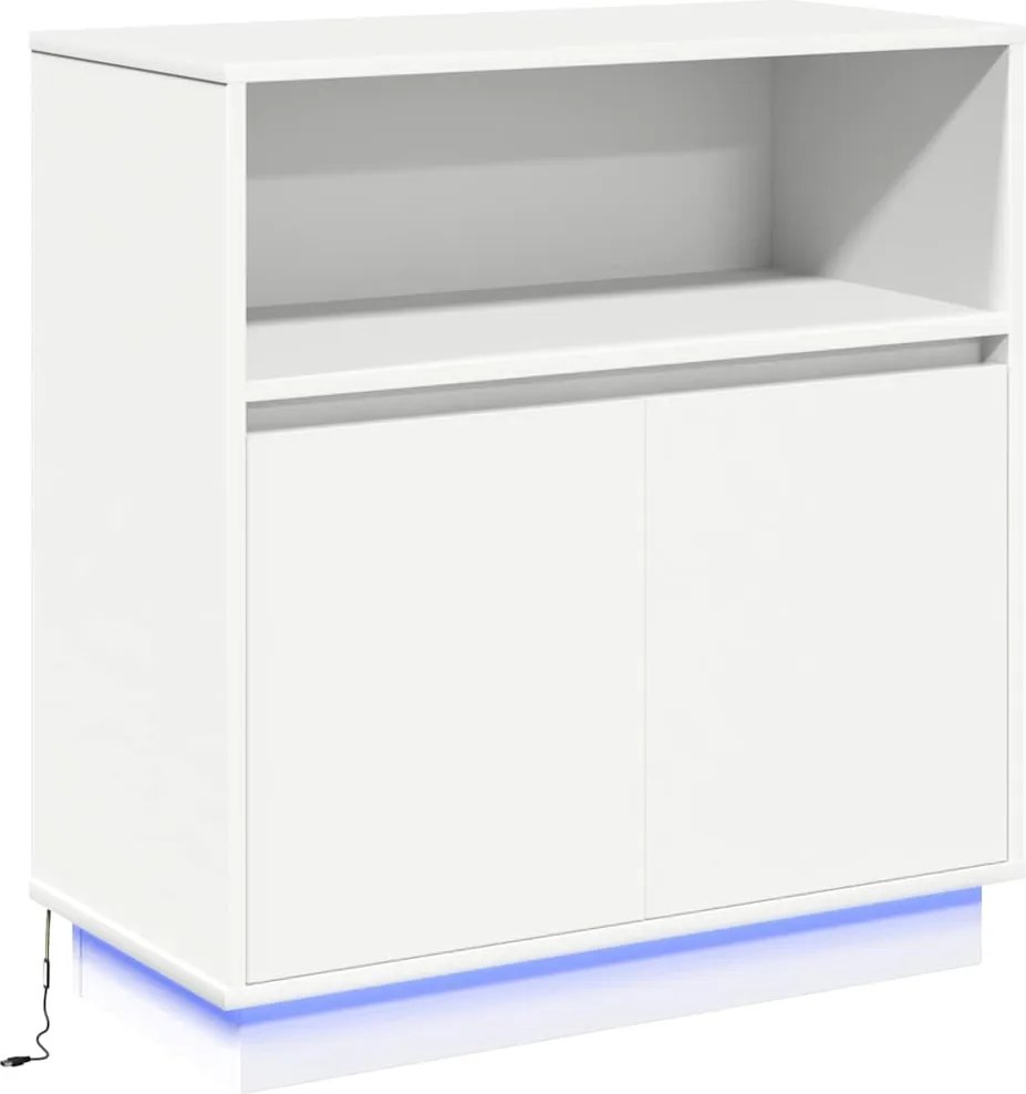 vidaXL LED tálaló LED -es lámpákkal Fehér 71 x 34,5 x 75 cm Faanyag