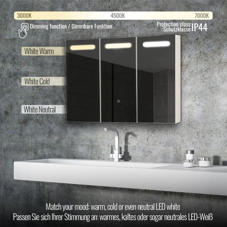 MIADOMODO Tükörszekrény LED világítással 90 x 65 cm