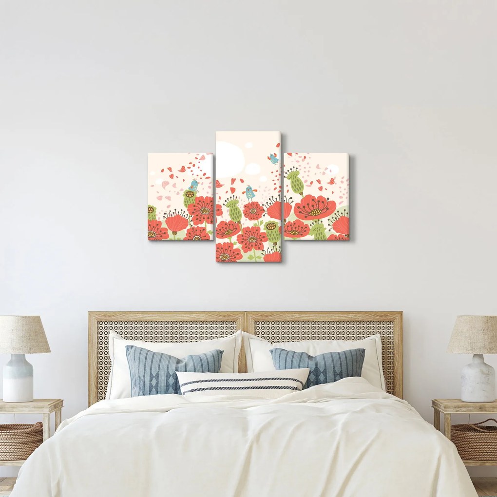 Kép - Madarak egy virágzó réten (90x60 cm)