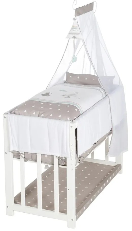 Fehér bölcső tárolóhellyel és baldachinnal 90x45 cm Indibär – Roba