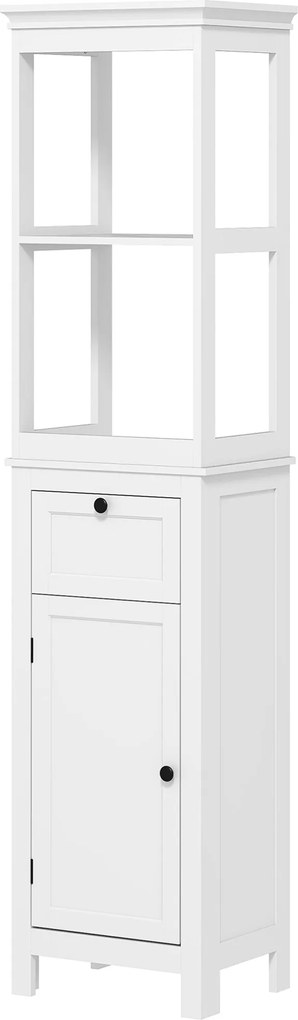 HOMCOM Fürdőszoba Oszlopszekrény Fiókkal, Állítható Polcokkal és 2 Rekesszel 40x30x165 cm Fehér | Aosom