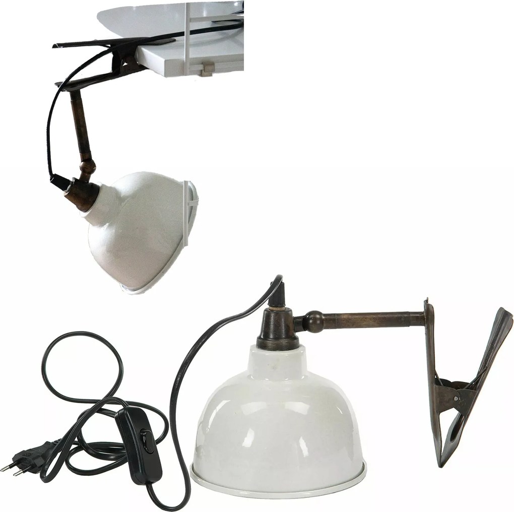 Felcsatolható Lámpa Csipeszes Fehér asztali éjjeli fém loft klipsz 25cm