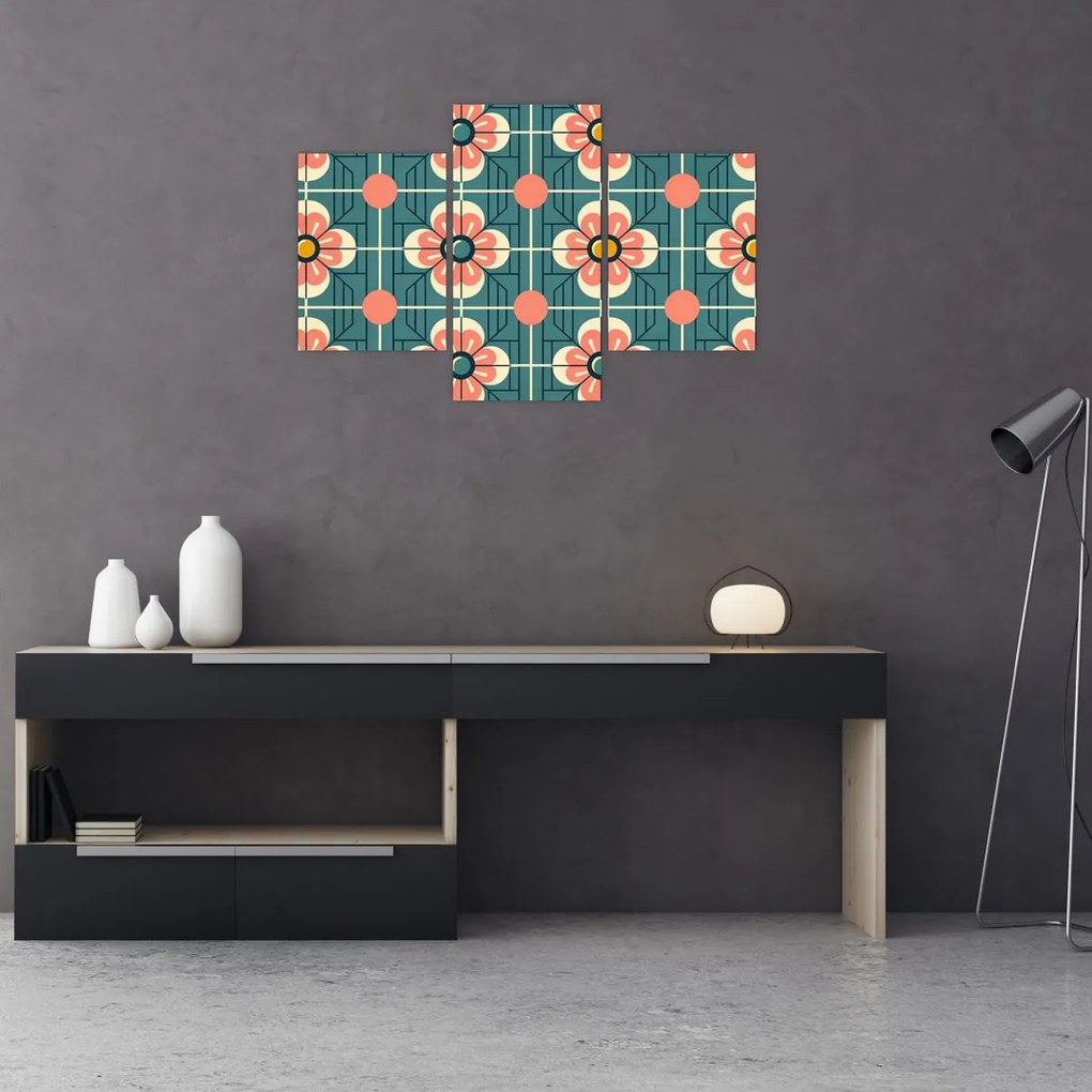 Kép - Retro virágminta (90x60 cm)