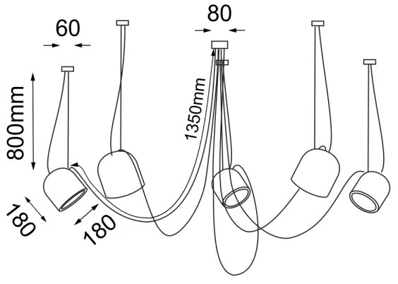 Shilo 9038 - Csillár zsinóron DOHAR 5xE14/15W/230V pók fekete