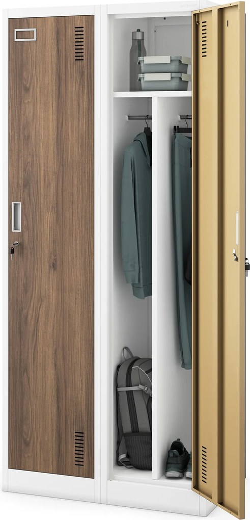 Munkavállalói szekrény, 4 rekeszes, fehér/dió, 800x1800x500 mm: KACPER Eco Design