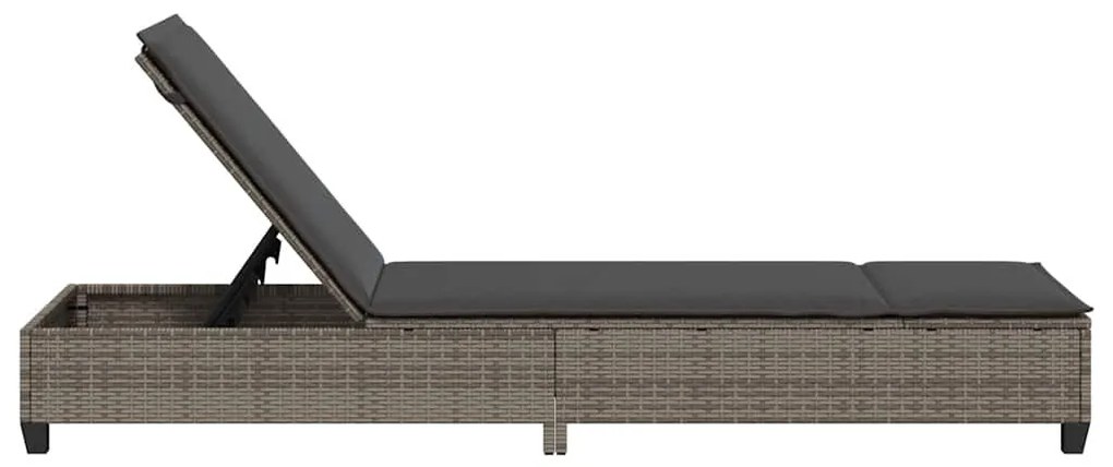 szürke polyrattan napozóágy párnákkal 55x200x25,5 cm