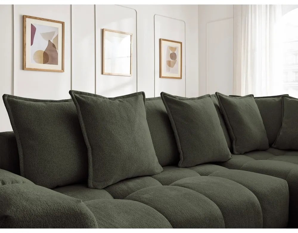 Zöld zsenília kinyitható-tárolóhelyes sarokkanapé (jobb oldali-L alakú) Everest – Bobochic Paris