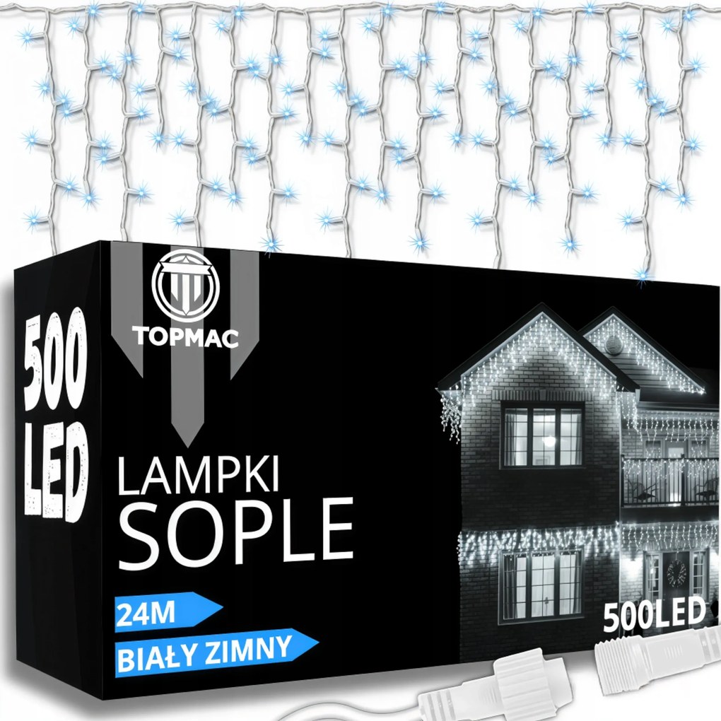 Jégcsap Kültéri Lámpa 500 Led Fényfüggöny Fehér Hideg Fix Flash