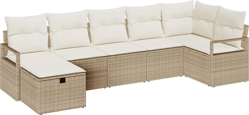 vidaXL Kanapé Szett párnával tárolóval 7 pcs Beige és krém polirattan