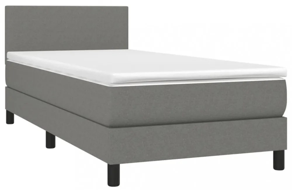 sötétszürke szövet rugós és LED-es ágy matraccal 90x200 cm