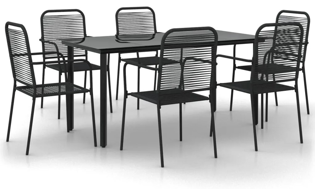 vidaXL 7 részes fekete pamut kötél és acél kerti étkezőgarnitúra